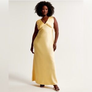Abercrombie Yellow Plunge Cowl Back Maxi Dress NWT